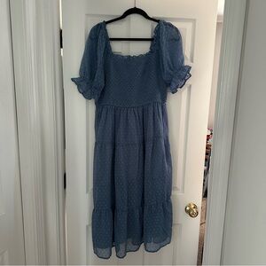 dusty blue midi dress